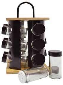 Βάζα Μπαχαρικών Σε Περιστρεφόμενη Βάση (Σετ 12Τμχ) 824427 16x16x29,5cm Natural-Black Ankor Γυαλί,Bamboo