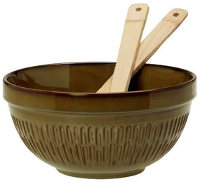 Σαλατιέρα Stoneware Με Σετ Κουτάλες Bamboo 23x13εκ. Cottage Dark CRYSPO TRIO 37.070.90