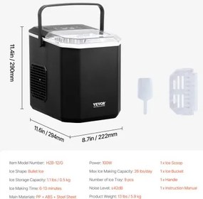 VEVOR Portable Countertop Ice Maker 26Lbs/24H Self-Cleaning with Scoop Basket