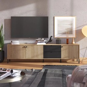 Έπιπλο τηλεόρασης Mayenne 208 4K2F3V Artisan Oak - Matt Black 208x40x55 εκ. 208x40x55 εκ.