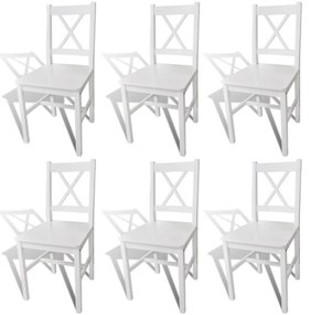 Καρέκλες Τραπεζαρίας 6 τεμ. Λευκές από Ξύλο Πεύκου - Λευκό
