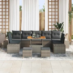 vidaXL Σετ Καναπέ Κήπου με μαξιλάρι 10 pcs Γκρι Πολυ ράταν