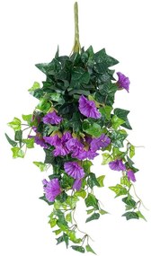 Τεχνητό Κρεμαστό Φυτό Morning Glory 21132 65cm Green-Purple GloboStar Pvc,Ύφασμα