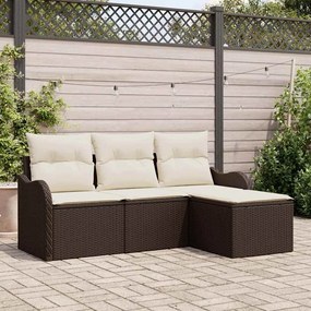 vidaXL Σετ Καναπέ Κήπου με μαξιλάρι 4 pcs Καφέ Πολυ ράταν