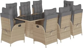 vidaXL Σετ Τραπεζαρίας Κήπου 9τεμ. Μικτό Μπεζ Συνθ. Ρατάν με Μαξιλάρια