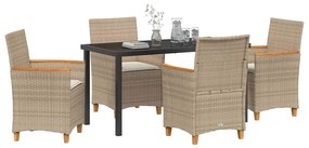 vidaXL Σέτ φαγητού για κήπο 5 pcs Μπεζ συνθετικό ρατάν