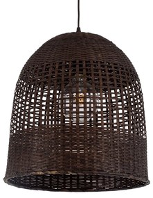 01736 GloboStar® BORA-BORA 01736 Boho Κρεμαστό Φωτιστικό Καμπάνα Μονόφωτο 1 x E27 IP20 Καφέ Ξύλο - Μ42 x Π42 x Y44cm