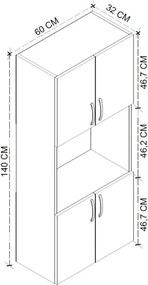 Ντουλάπα κουζίνας Armado Megapap χρώμα λευκό 60x32x140εκ.