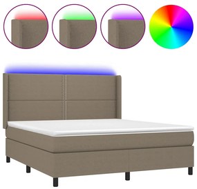 vidaXL Κρεβάτι Boxspring με Στρώμα &amp; LED Taupe 180x200 εκ. Υφασμάτινο