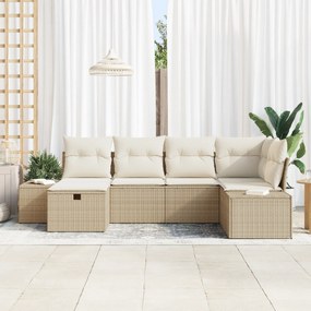 vidaXL Σετ Καναπέ Κήπου 6 τεμαχίων με Μαξιλάρια Μπεζ Συνθετικό Ράταν