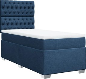 vidaXL Κρεβάτι Boxspring με Στρώμα Μπλε 90x190 εκ.Υφασμάτινο