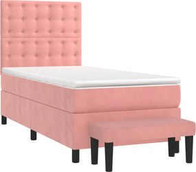 vidaXL Κρεβάτι Boxspring με Στρώμα Ροζ 100x200 εκ. Βελούδινο