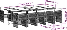 vidaXL Σετ Τραπεζαρίας Κήπου 11 Τεμαχίων Γκρι Συνθ. Ρατάν με Μαξιλάρια
