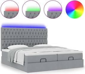 vidaXL Οθωμανικό κρεβάτι με στρώματα &amp; LEDs Ανοιχτό γκρι ύφασμα
