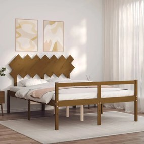 Κρεβάτι Ηλικιωμένου με Κεφαλάρι 140 x 190 εκ. Μελί Μασίφ Ξύλο - Καφέ