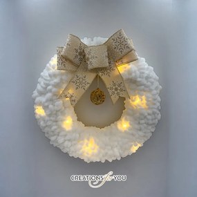 Χριστουγεννιάτικο Στεφάνι από Puffy Νήμα Φωτιζόμενο – Λευκό 45 εκ.