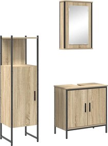 vidaXL Σετ Επίπλων Μπάνιου με ράφι 3 pcs Καφέ Επεξεργασμένο ξύλο