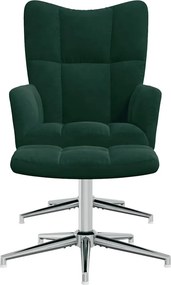 vidaXL Πολυθρόνα Relax Σκούρο Πράσινο Βελούδινη με Σκαμπό