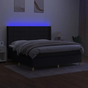 vidaXL Κρεβάτι Boxspring με Στρώμα &amp; LED Μαύρο 160x200 εκ. Υφασμάτινο