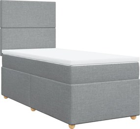 vidaXL Κρεβάτι Boxspring με Στρώμα Ανοιχτό Γκρι 90x190 εκ. Υφασμάτινο