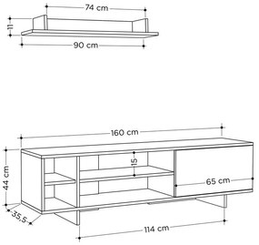 Σύνθετο σαλονιού Saloon σε ανθρακί-oak απόχρωση 160x35.5x44εκ 160x35.5x44 εκ.