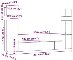6 τεμαχίων σετ ντουλαπιών τηλεόρασης με επίτοιχο παλιό ξύλο 3329141
