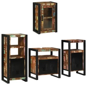 vidaXL Σετ Επίπλων Μπάνιου 4 pcs Πολύχρωμο Στερεό ανακτημένο ξύλο