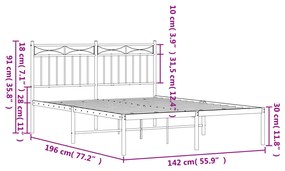 Μεταλλικό Πλαίσιο Κρεβατιού με Κεφαλάρι Μαύρο 135 x 190 εκ. - Μαύρο