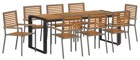 vidaXL Σέτ φαγητού για κήπο 9 pcs Γκρι, Ξύλο 200 x 80 x 75 cm