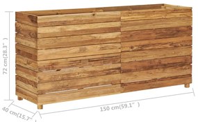 Ζαρντινιέρα Υπερυψωμένη 150x40x72 εκ. Ανακυκλ. Ξύλο Teak/Ατσάλι - Καφέ