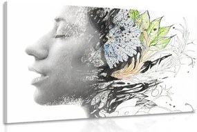 Εικόνα γυναίκας με ζωγραφισμένα λουλούδια - 90x60