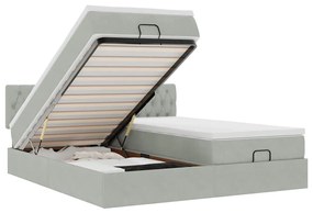 vidaXL Οθωμανικό κρεβάτι με στρώματα &amp; LEDs Ανοιχτό γκρι Βελούδο