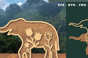 Σετ των 2 Intra απο ξύλο plywood Χρώμα wenge 3mm-4mm πάχος - Floral Elephant Decoration 6 Δίασταση 20x20 cm INTRAFABR-120267091