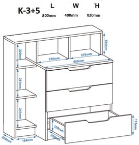 Ξύλινη Συρταριέρα-Ραφιέρα Κ-3+5  Ρουστίκ  80x40x82