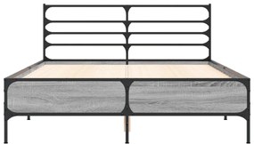 vidaXL Πλαίσιο Κρεβατιού Γκρι Sonoma 135x190 εκ. Επεξ. Ξύλο &amp; Μέταλλο