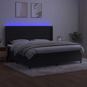 vidaXL Κρεβάτι Boxspring με Στρώμα &amp; LED Μαύρο 200x200 εκ. Βελούδινο