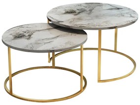 Coffee tables Solme set 2pcs white marble melamine-gold metal 75x75x45 εκ.