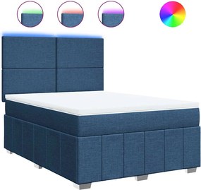 vidaXL Κρεβάτι Boxspring με Στρώμα Μπλε 140x190 εκ. Υφασμάτινο