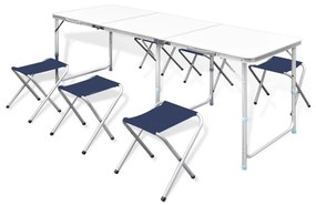 Τραπέζι Βαλίτσα Πτυσσόμενο με 6 Σκαμπό Ρυθμιζόμενο Ύψος 180 x 60 cm - Λευκό
