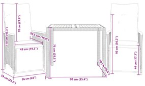 vidaXL Σετ Επίπλων Bistro Κήπου 3 τεμ Γκρι Συνθετ. Ρατάν με Μαξιλάρια