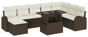 vidaXL Σετ Κήπου 9 Τεμαχίων  Με Μαξιλάρια Καφέ Πολυ Ρατάν