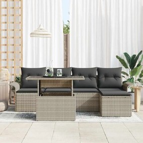 vidaXL Σετ Καναπέ Κήπου με μαξιλάρι 6 pcs Ανοιχτό γκρι Πολυ ράταν