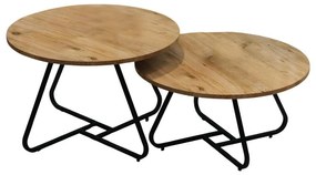 Symeli coffee table set of 2 black metal and melamine in natural color 60x75x45cm 60x75x45 εκ.