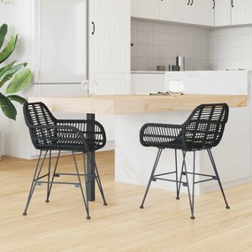 vidaXL Καρέκλα τραπεζαρίας 2 pcs Καλάμι και Σίδερο Μαύρο