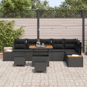 vidaXL Σετ Καναπέ Κήπου με μαξιλάρι 9 pcs Μαύρο