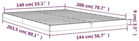 Πλαίσιο Κρεβατιού 140 x 200 εκ. από Μασίφ Ξύλο Πεύκου - Καφέ