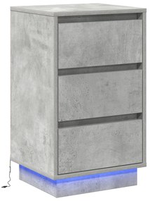 vidaXL Κομοδίνο  με LED Γκρι Σκυρόδεμα 39x34.5x65 εκ. Επεξεργασμένο Ξύλο