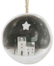 Χριστουγεννιάτικη Μπάλα Πορσελάνινη Μισή EI6561 7,7x4x7,1cm White-Grey