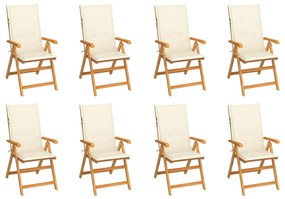 Καρέκλες Κήπου Ανακλινόμενες 8 τεμ. Μασίφ Ξύλο Teak & Μαξιλάρια