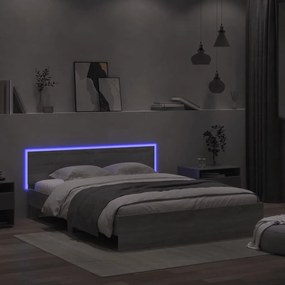 vidaXL Πλαίσιο Κρεβατιού με Κεφαλάρι/LED Γκρι Sonoma 160x200 εκ.